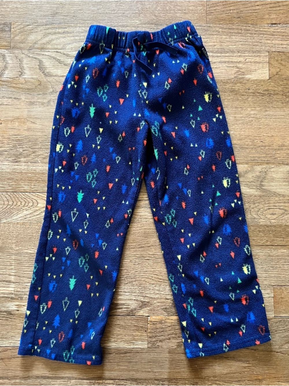 Eddie Bauer Navy Blue Fleece Pajama Bottoms with Red Green Yellow 5/6 Boys